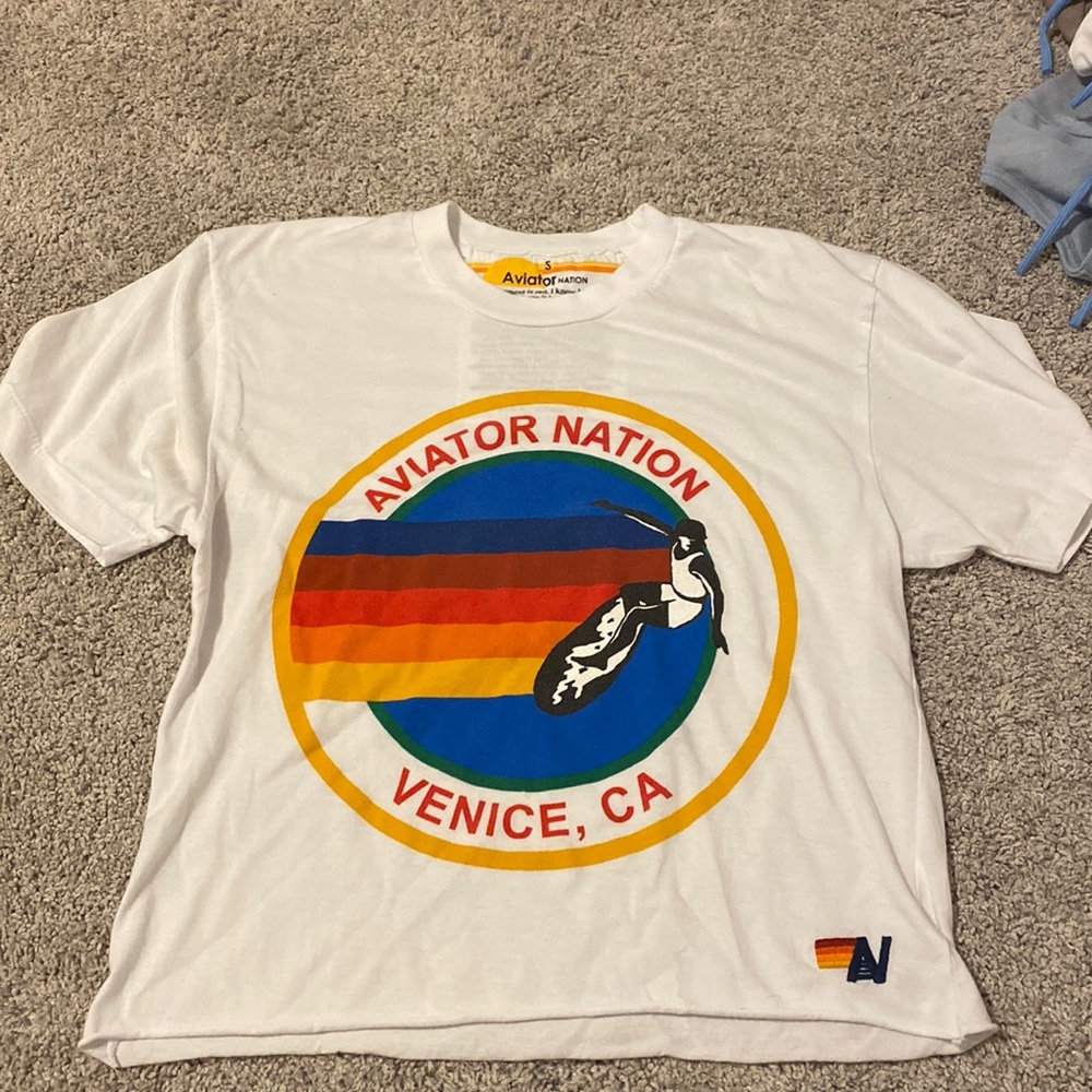 White short sleeve aviator nation shirt